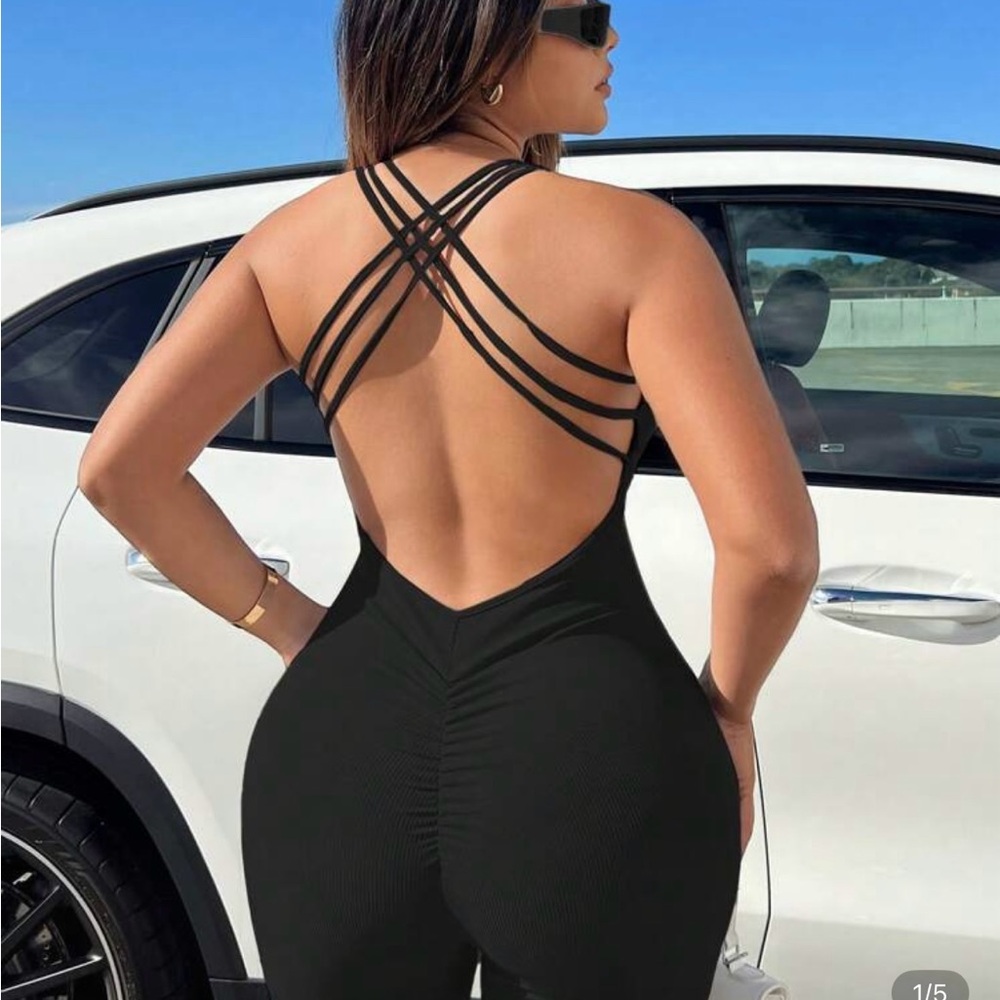 Black Athletic Strappy Backless jumpsuit